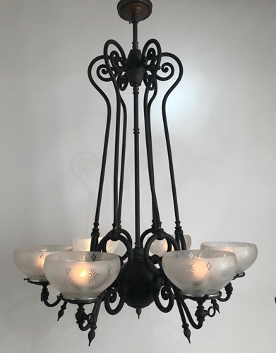 6-Light Gas Chandelier with Cut Glass Bowl Gas Shades